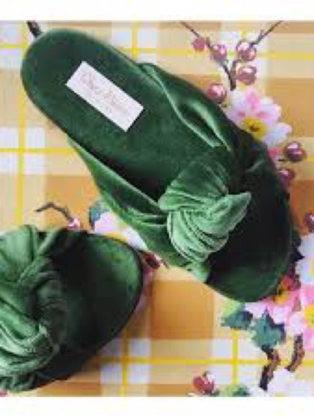 Charlotte Olympia Green Velvet Knot Slide Mules